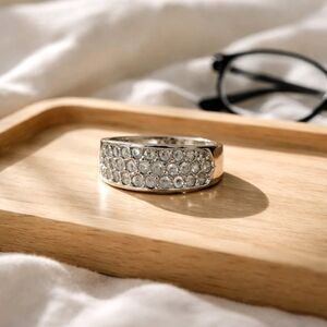 Vintage Bridal Groom DAC Cubic Zirconia Gemstones Gold Plated Band Ring sz 10